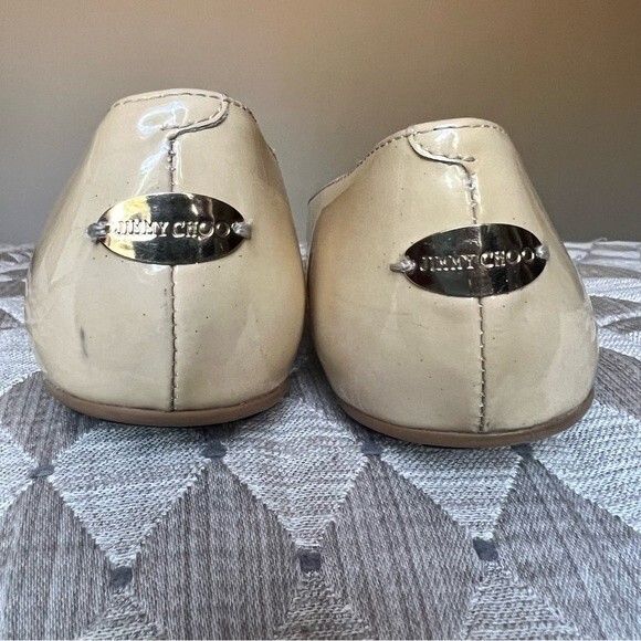Jimmy Choo Tan Beige Ballet Flats with Sparkly Gold Toe Women EU 39.5 US 9 - 9.5 - Picture 8 of 14